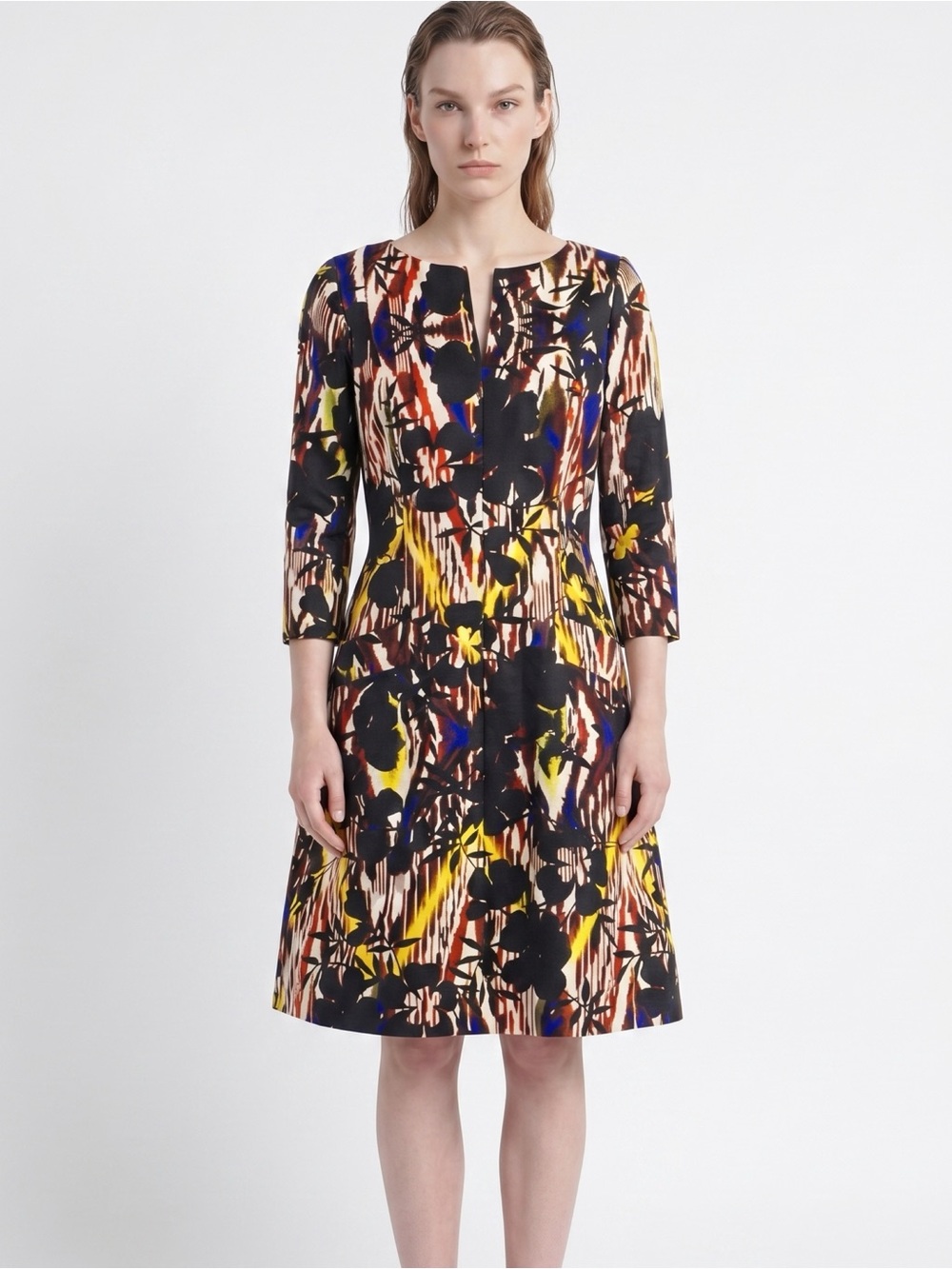 NWOT Oscar de la Renta Black Abstract Multi-Color Midi Dress